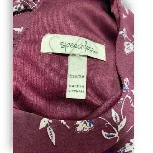 Speechless Dress Womens Medium Burgundy Red Floral Chiffon Lined Bell Sleeve - Picture 4 of 5